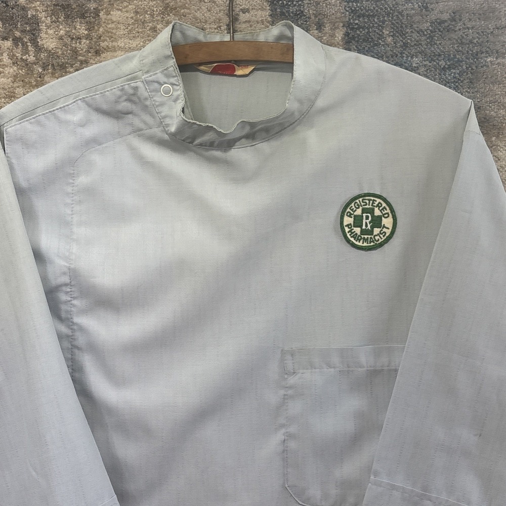 Vintage 1970s Fashion Seal Pharmacist Uniform Shirt Single Stitch Size 40 Blue